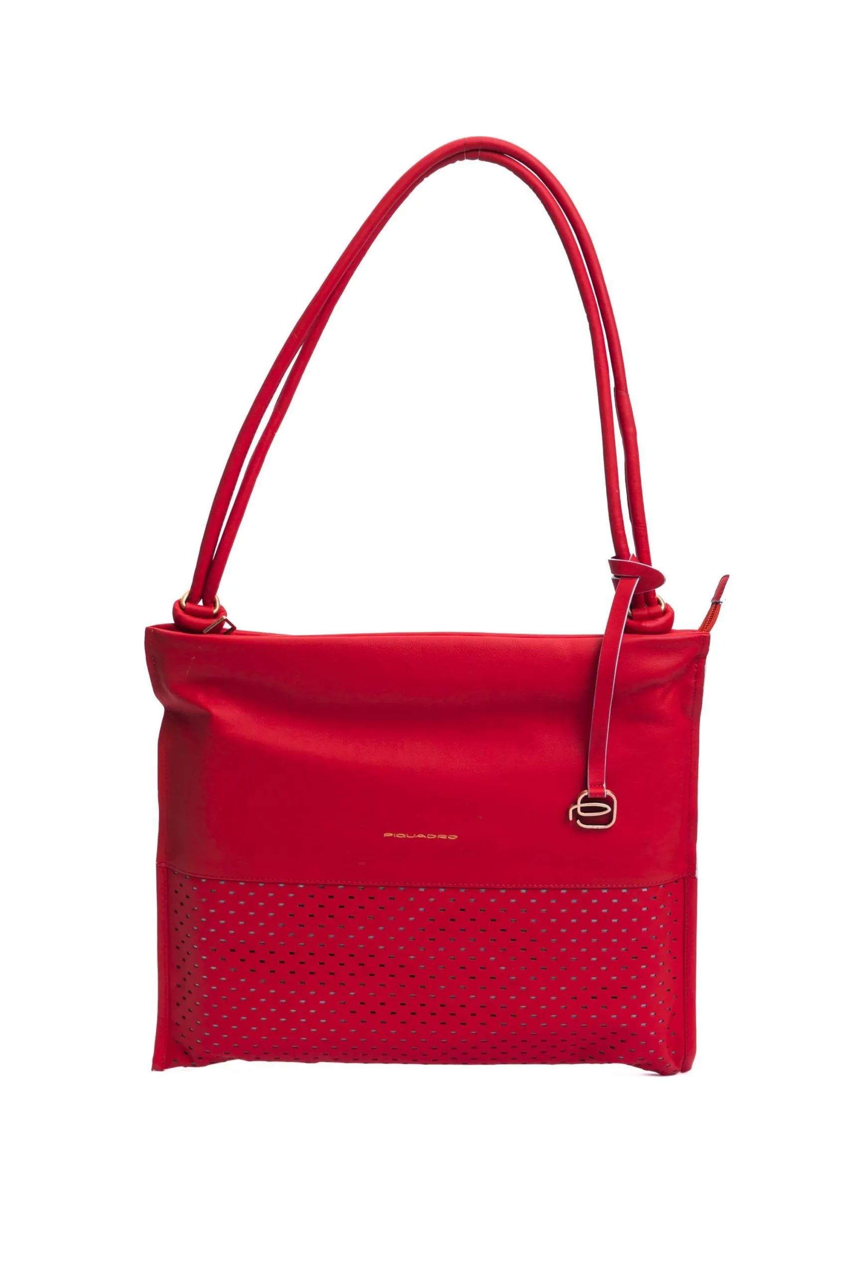 Chic Perforated Red Leather Shoulder Bag