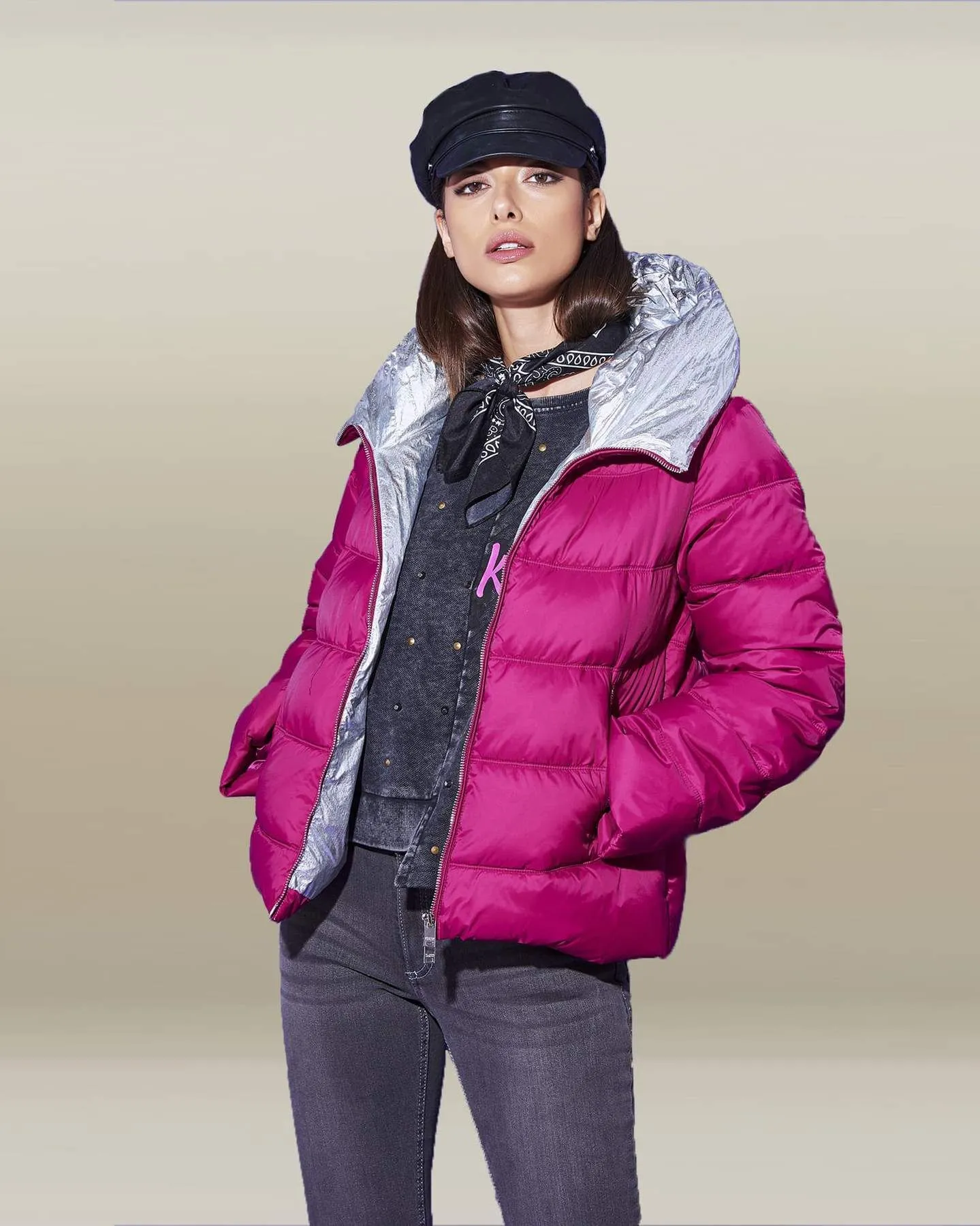 Silvian Heach Women's Elegant Raspberry Radiance Down Jacket