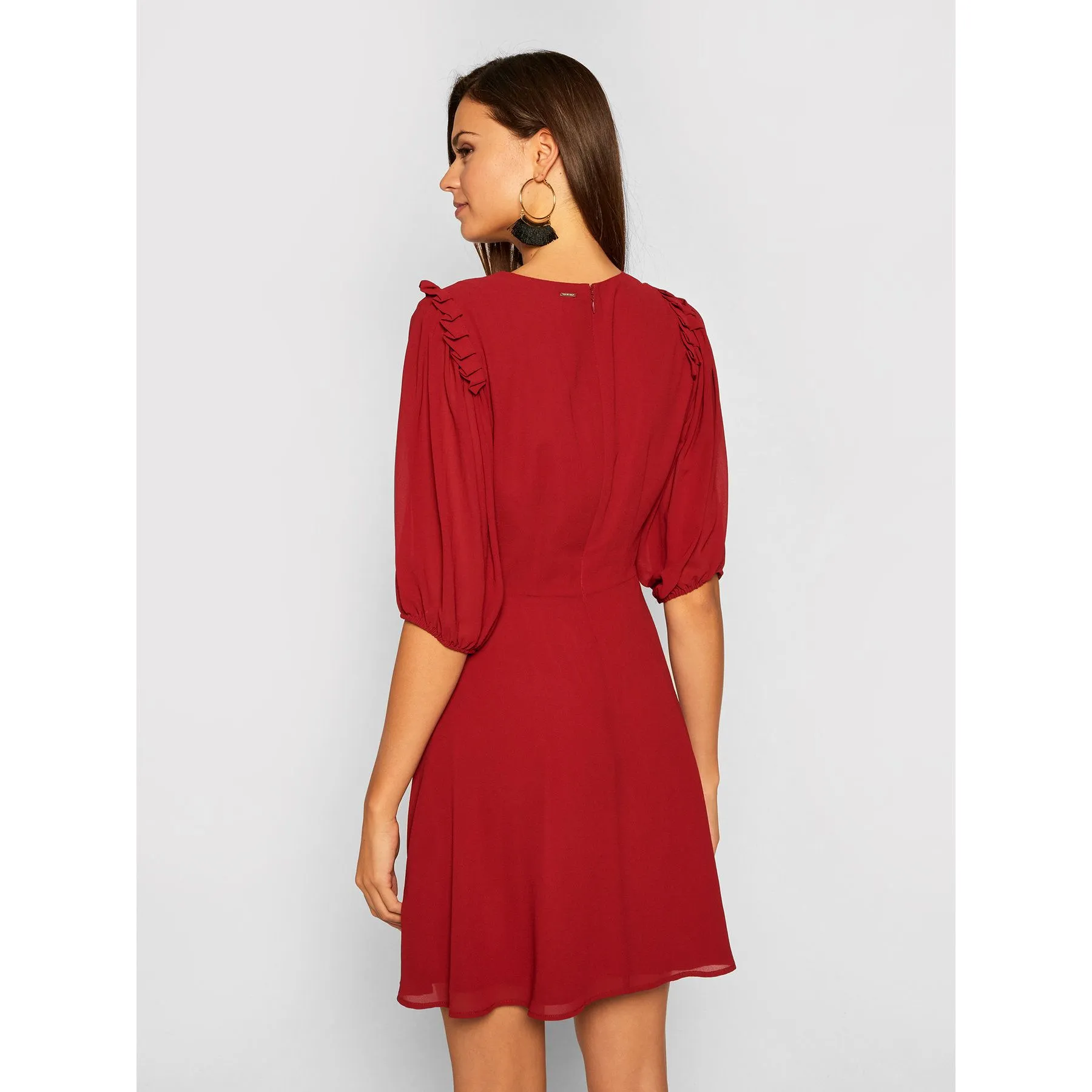 Silvian Heach Women's Radiant Red Tulle Knee-Length Evening Dress