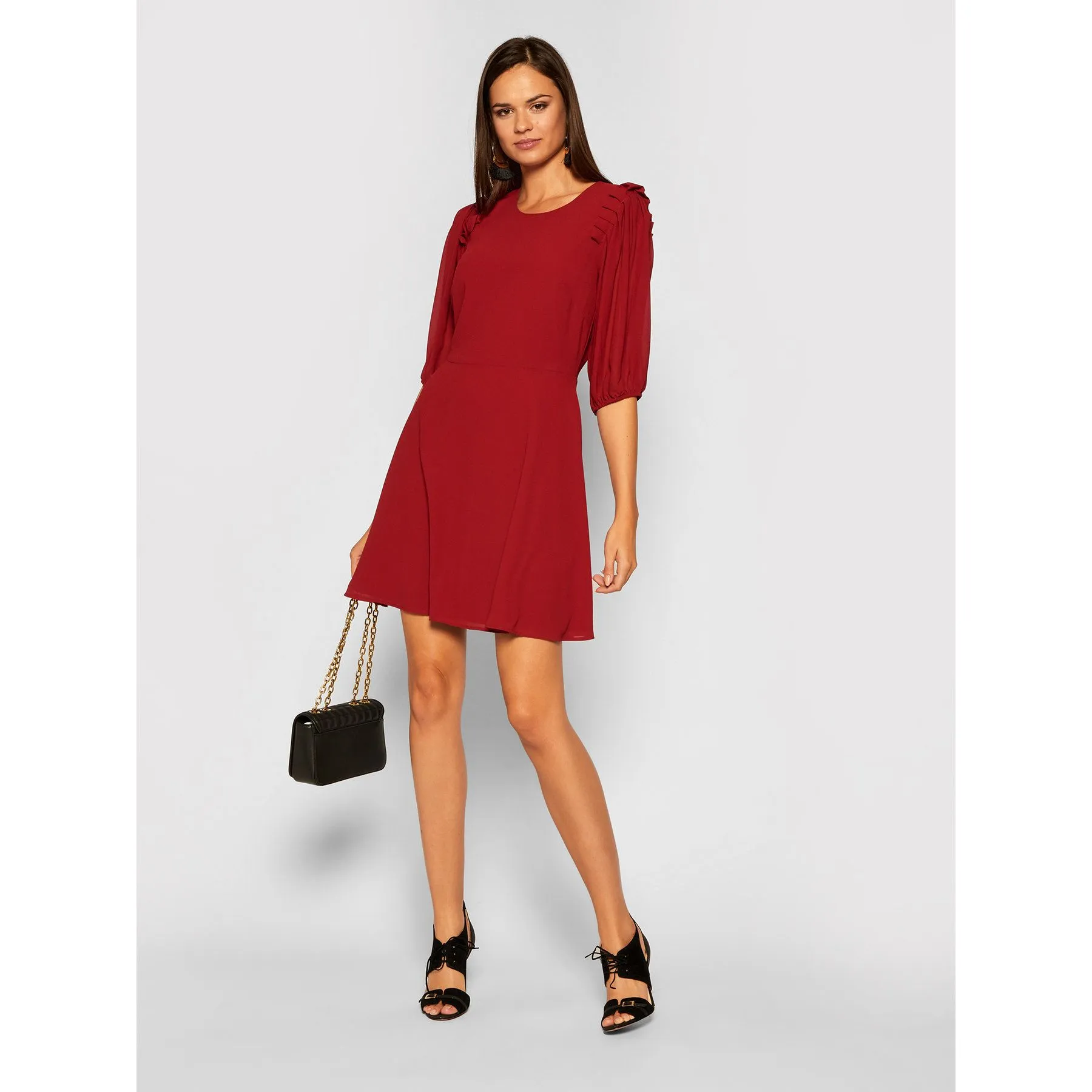 Silvian Heach Women's Radiant Red Tulle Knee-Length Evening Dress