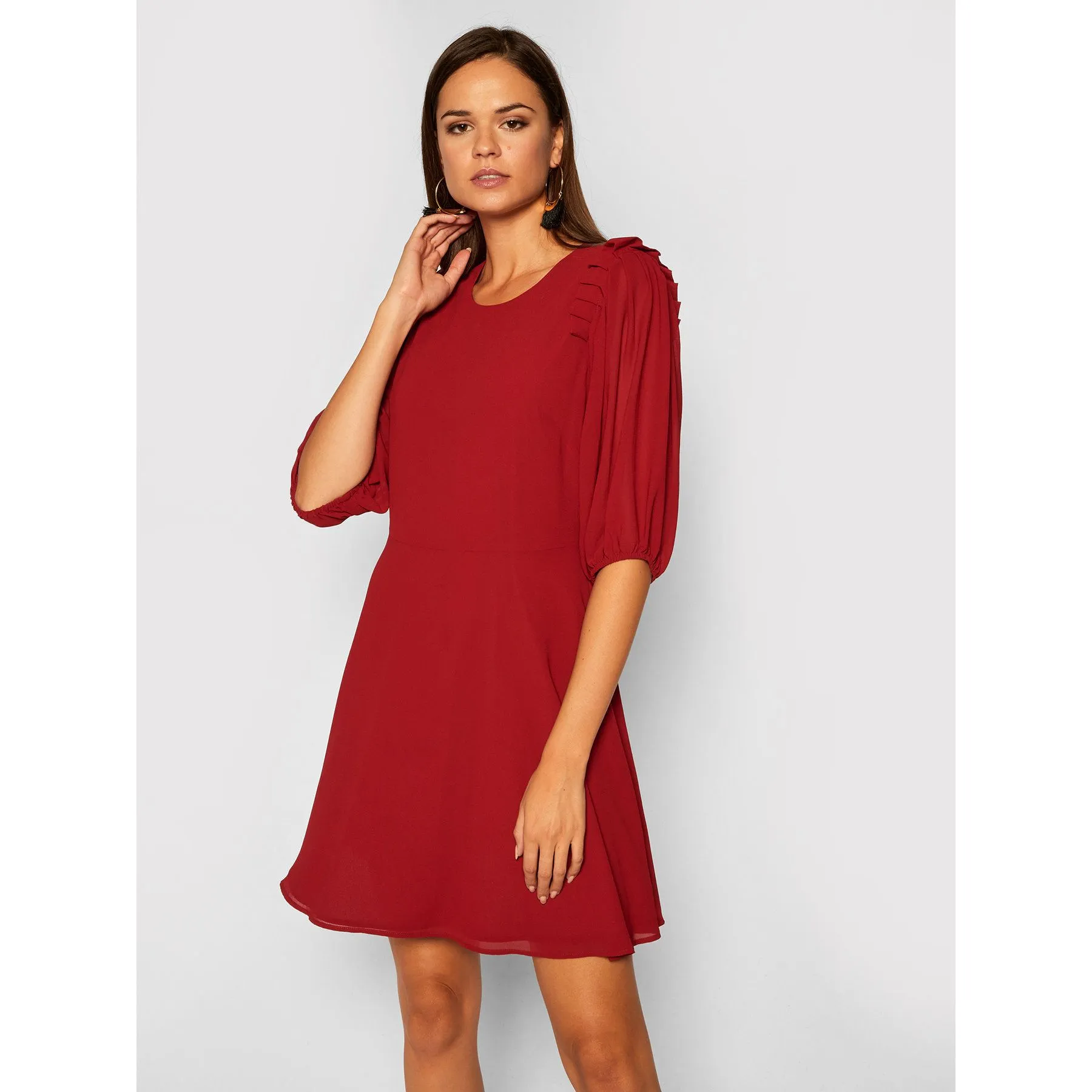 Silvian Heach Women's Radiant Red Tulle Knee-Length Evening Dress