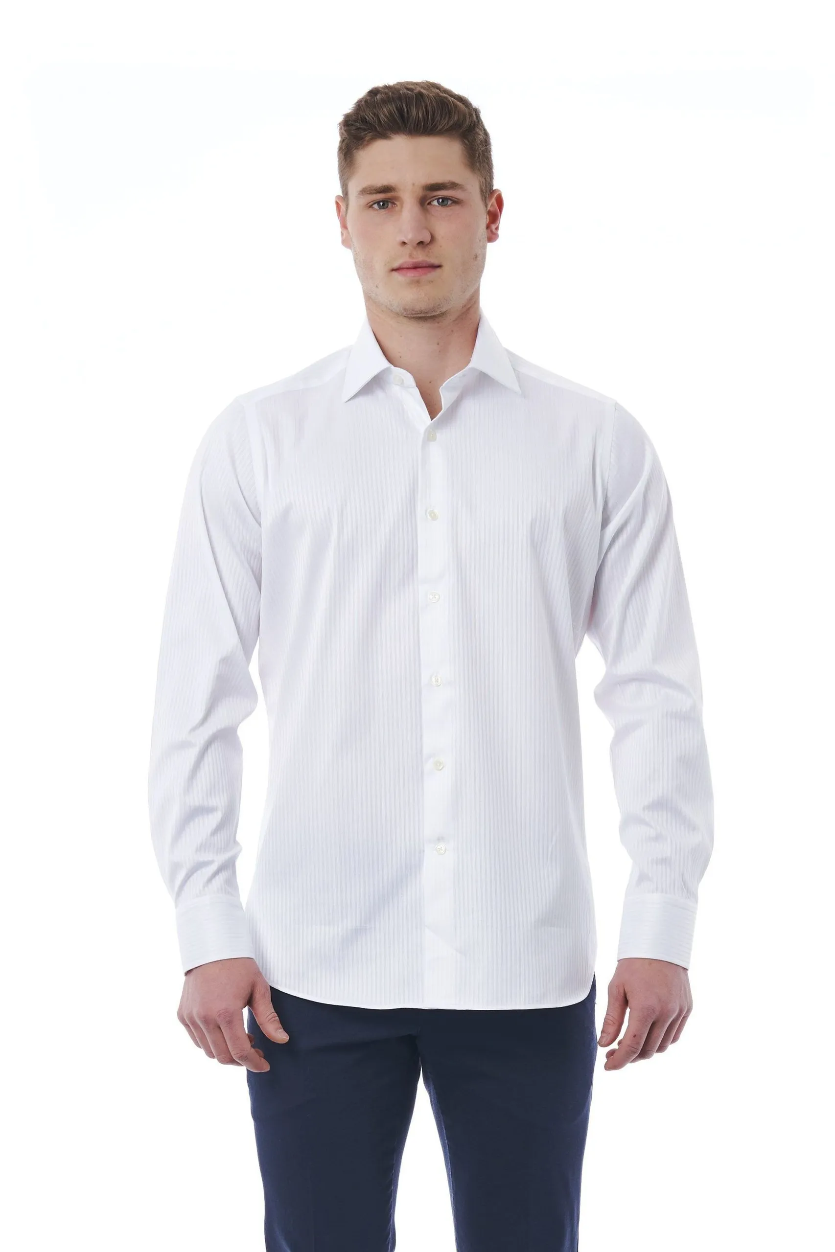 Bagutta Men's Elegant White Italian Collar Shirt