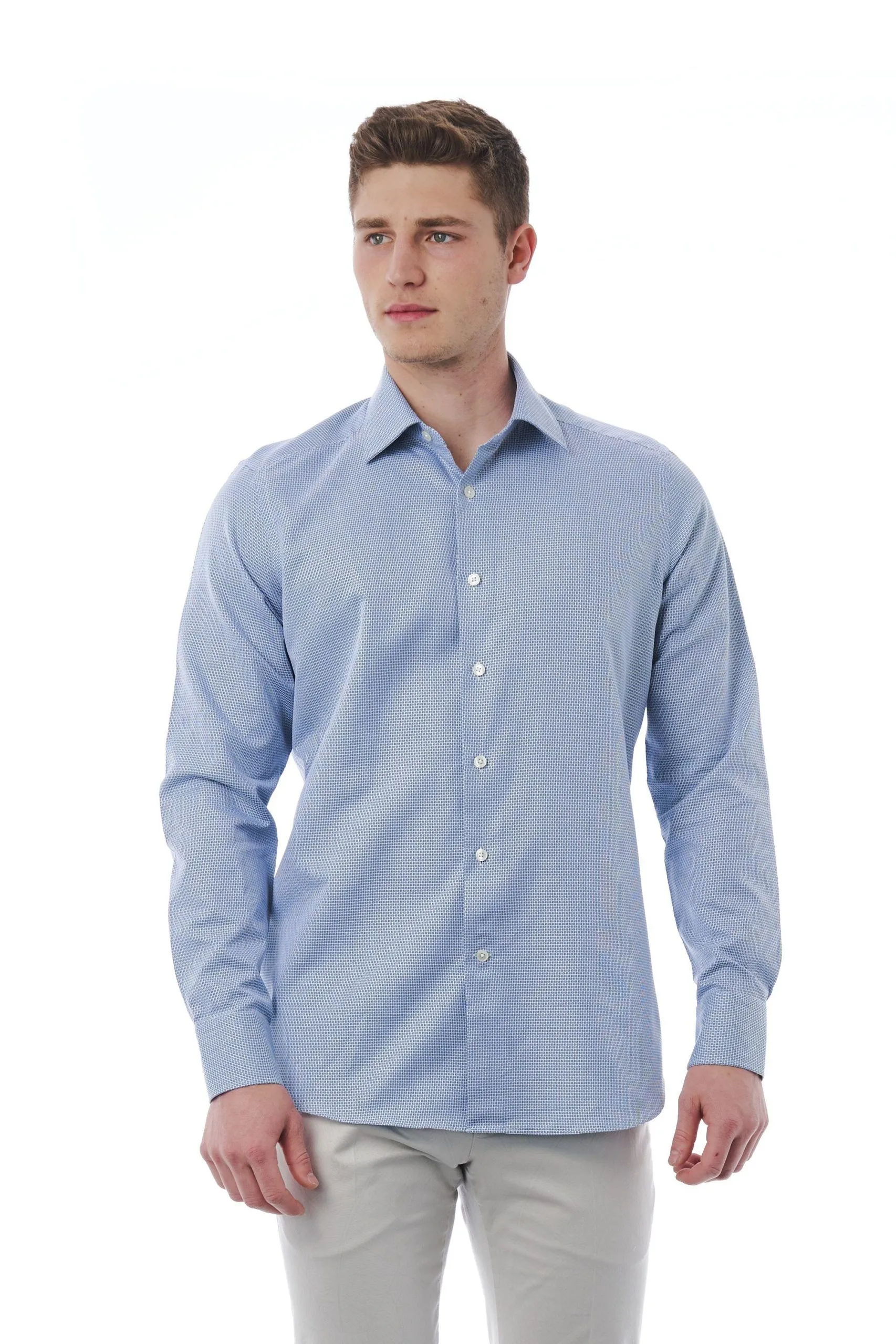Bagutta Men's Classic Italian Collar Light-Blue Shirt