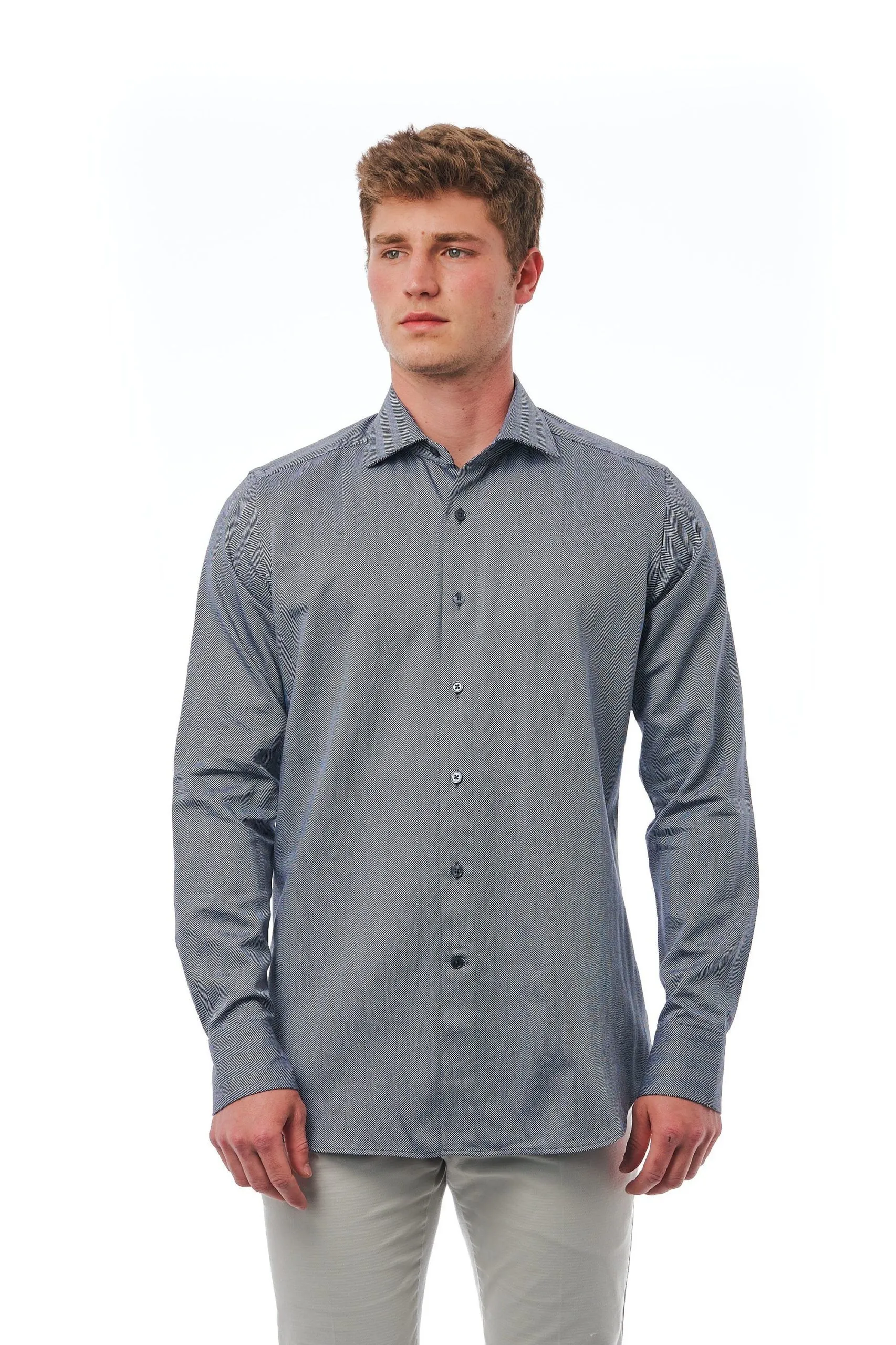 Bagutta Men's Elegant Gray Slim Fit French Collar Shirt