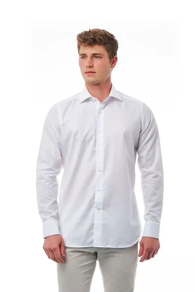 Bagutta Men's Elegant White Slim Fit French Collar Shirt