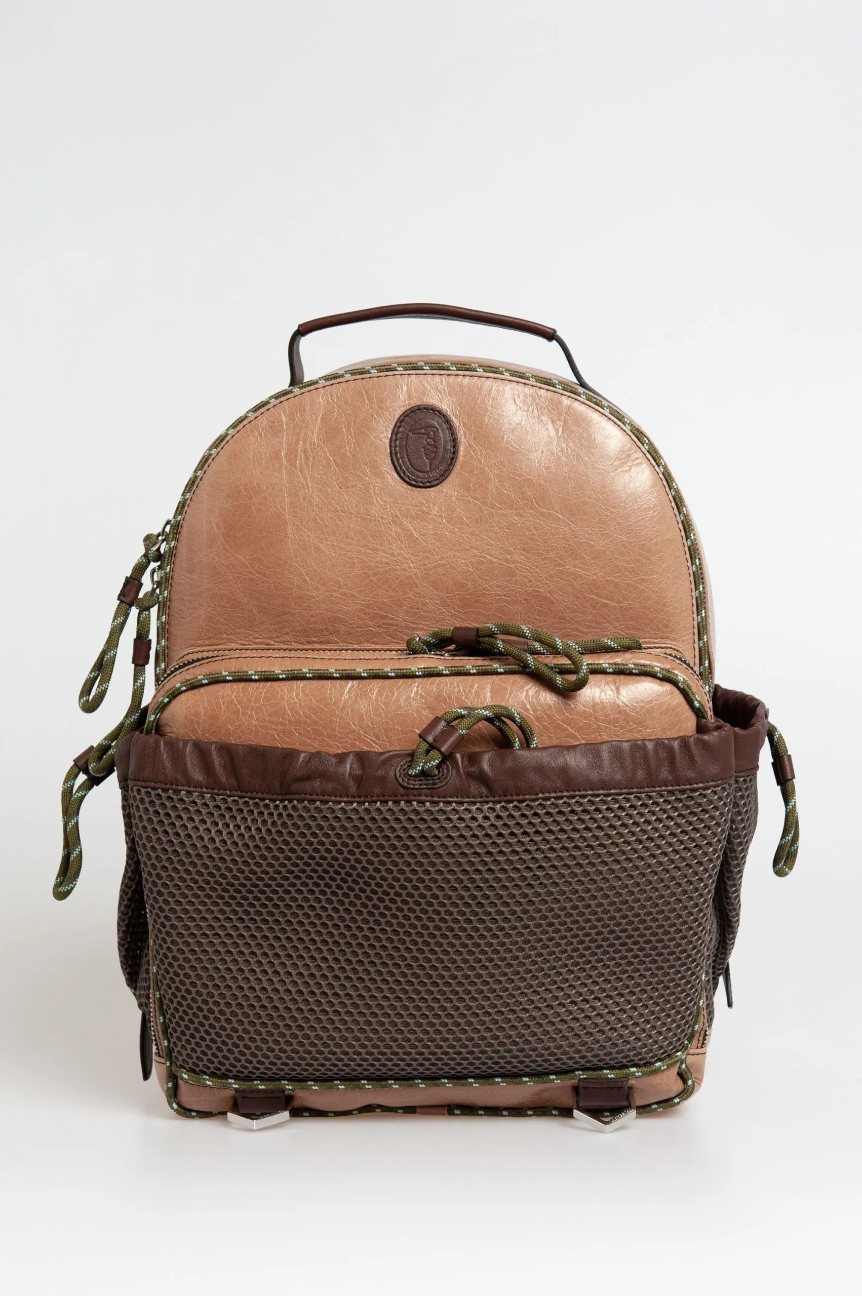 Trussardi Men's Elegant Calfskin Backpack with Unique Crackle Effect