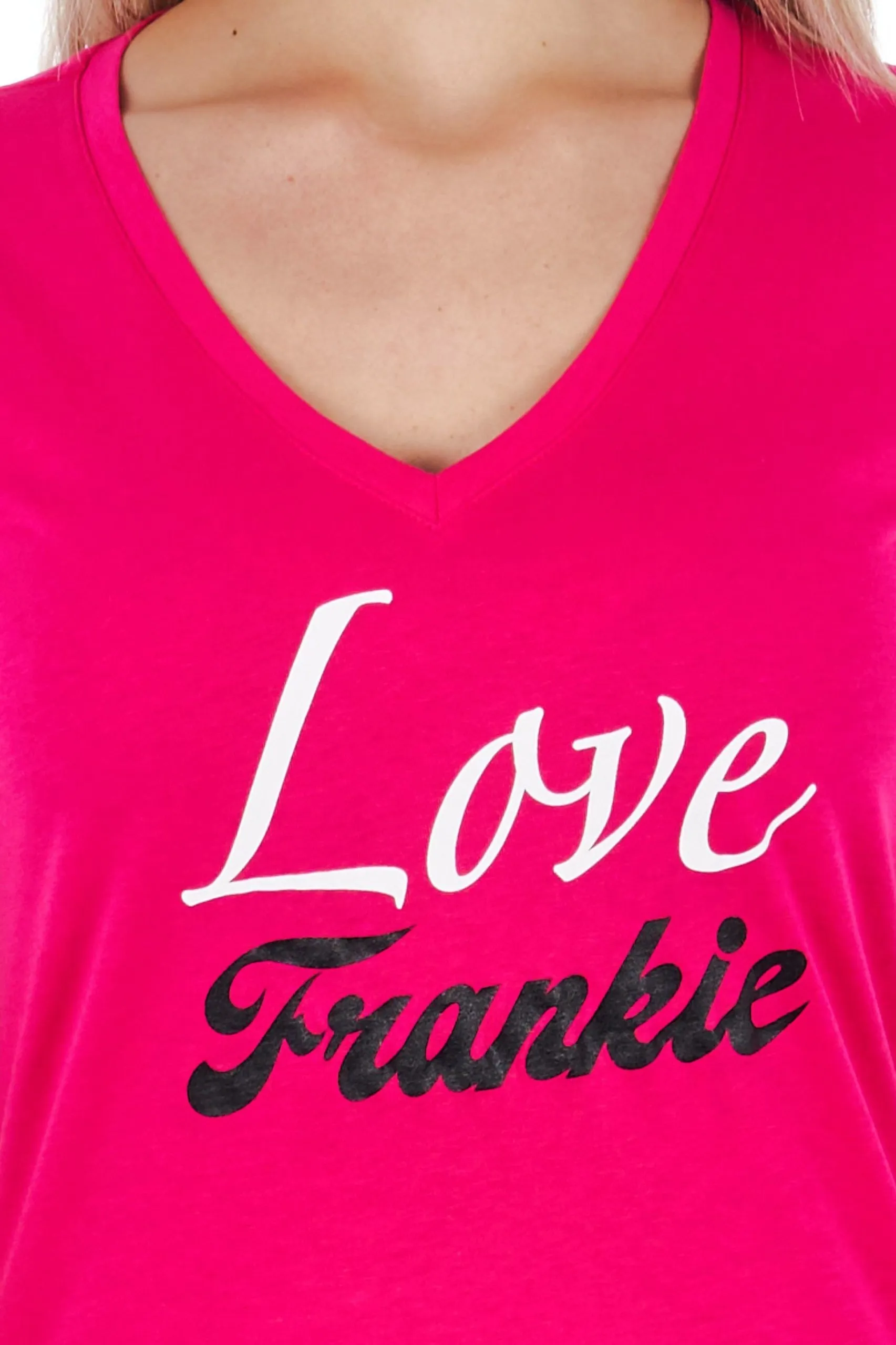 Frankie Morello Women's V-Neck Tee with Chic Front Print
