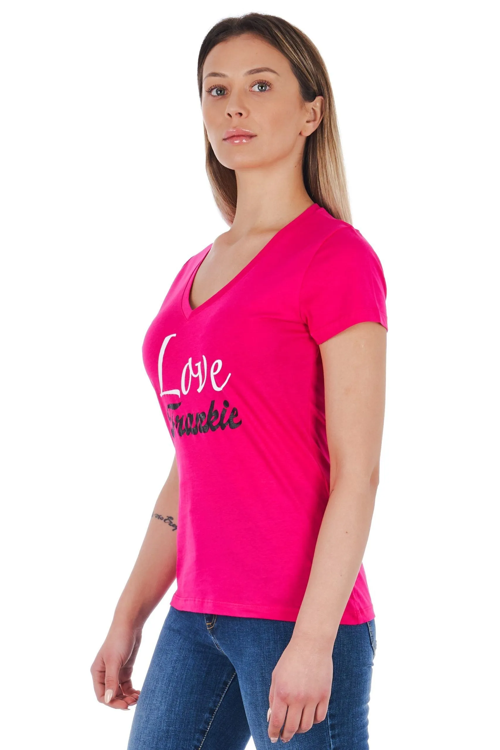 Frankie Morello Women's V-Neck Tee with Chic Front Print