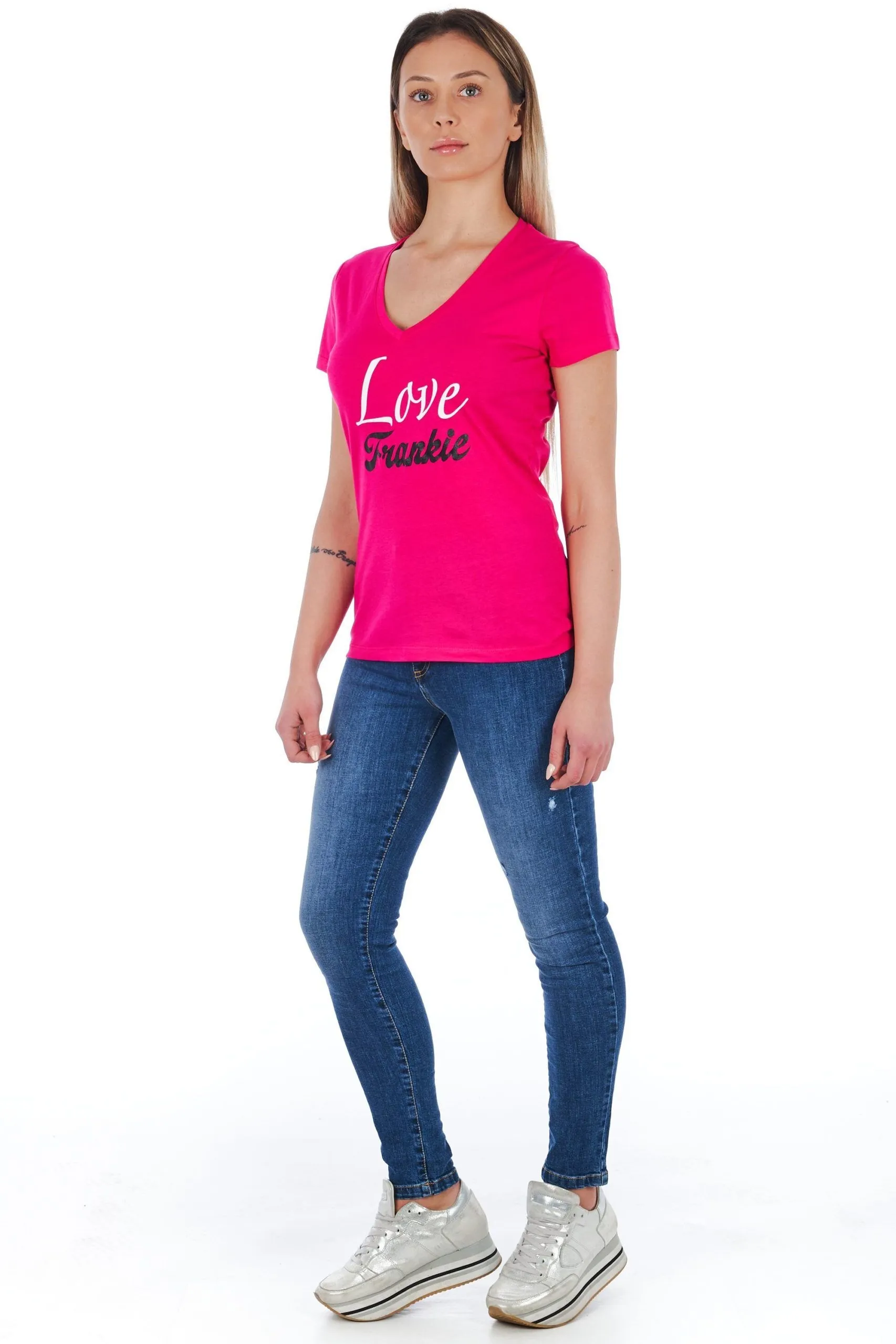 Frankie Morello Women's V-Neck Tee with Chic Front Print