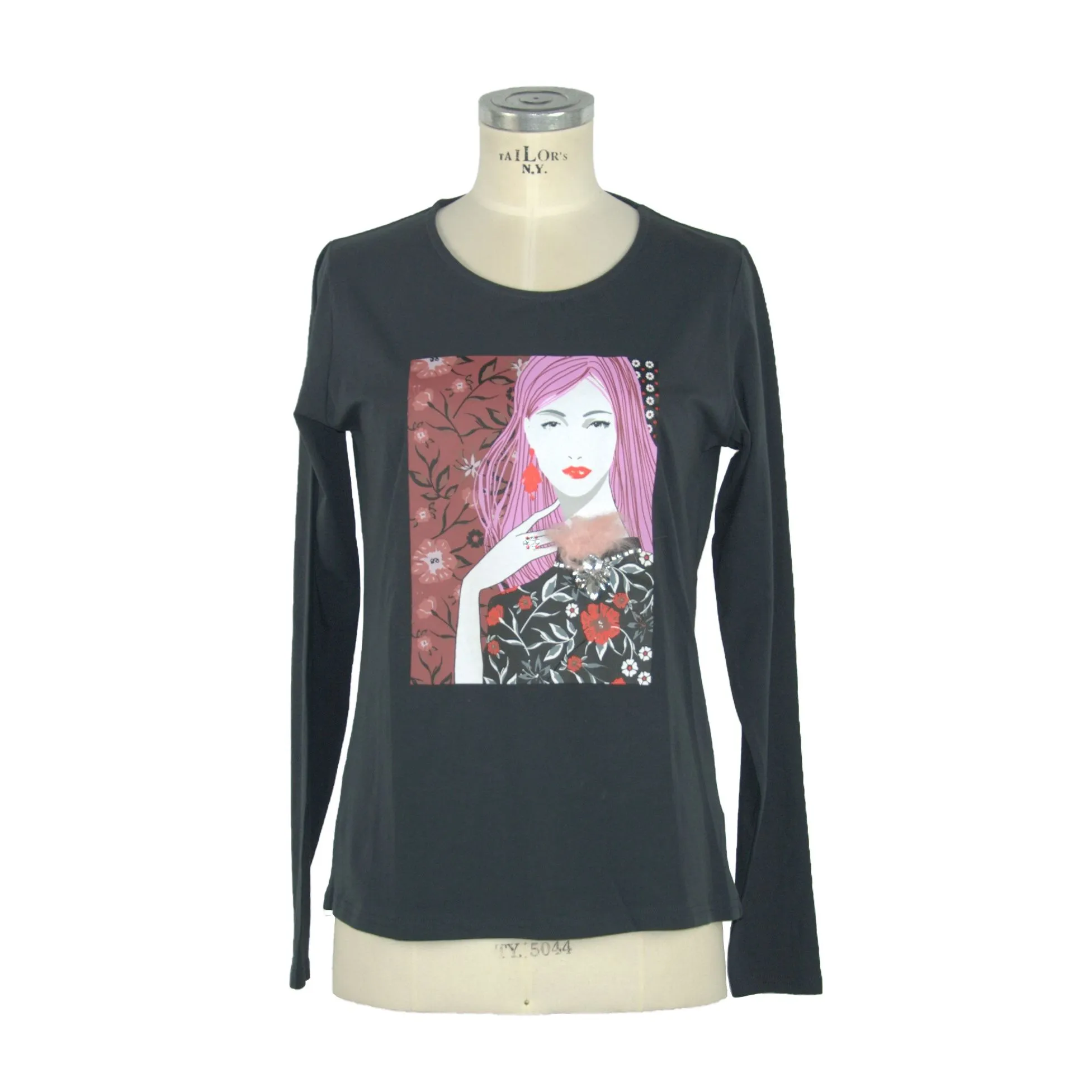 Yes Zee Women's Elegant Blue Crew Neck Long Sleeve T-Shirt