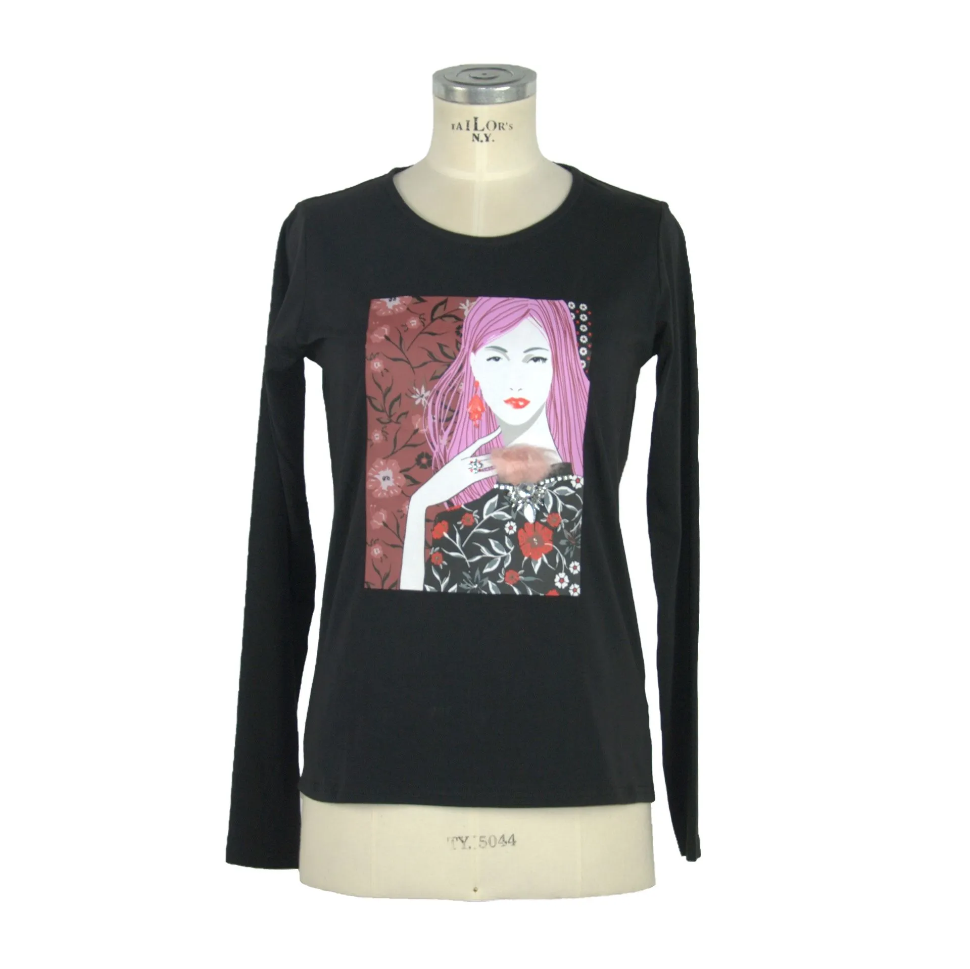 Yes Zee Women's Sleek Black Long Sleeve Crew Neck Tee for Women