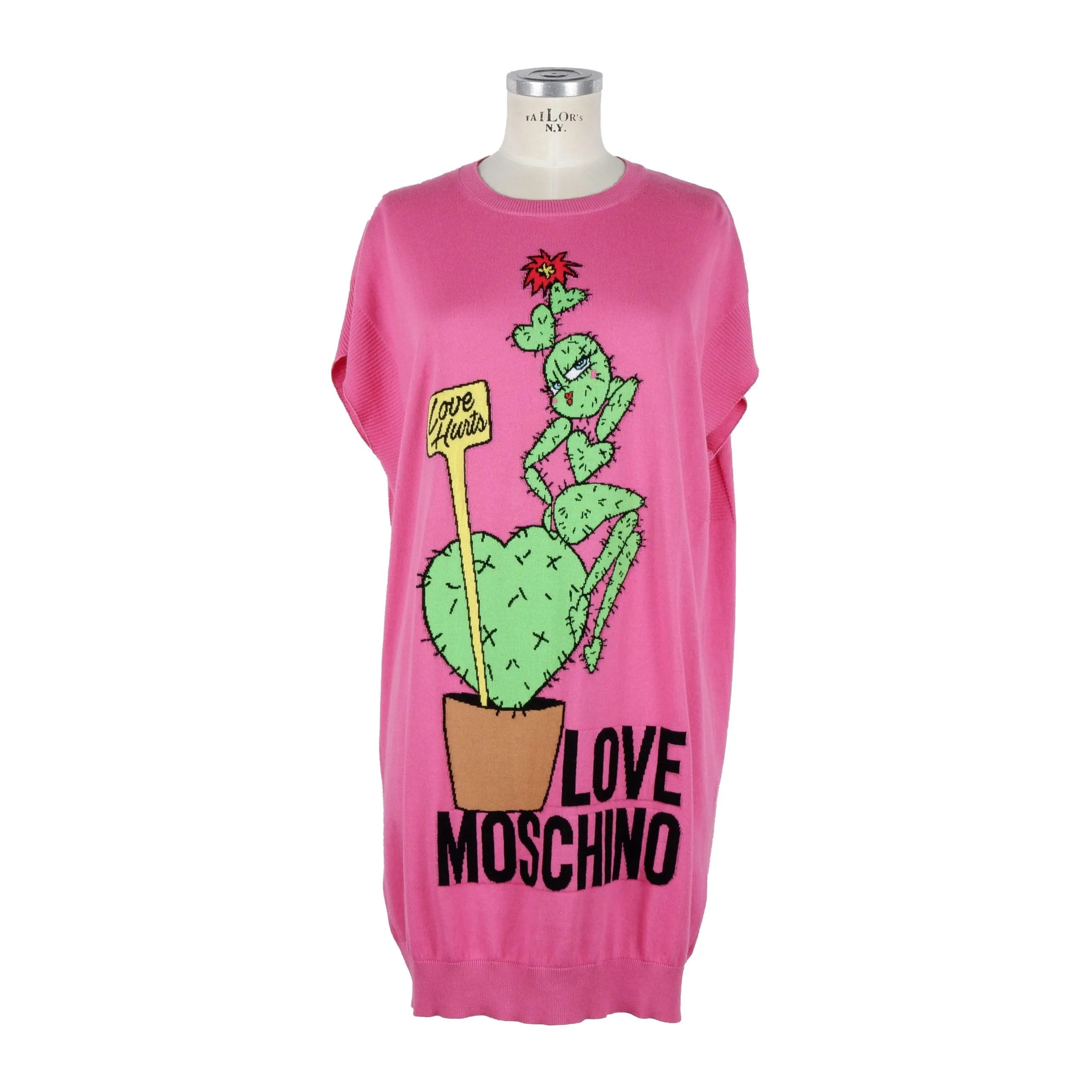Love Moschino Women's Pink Cotton Summer Dress with Stitched Design