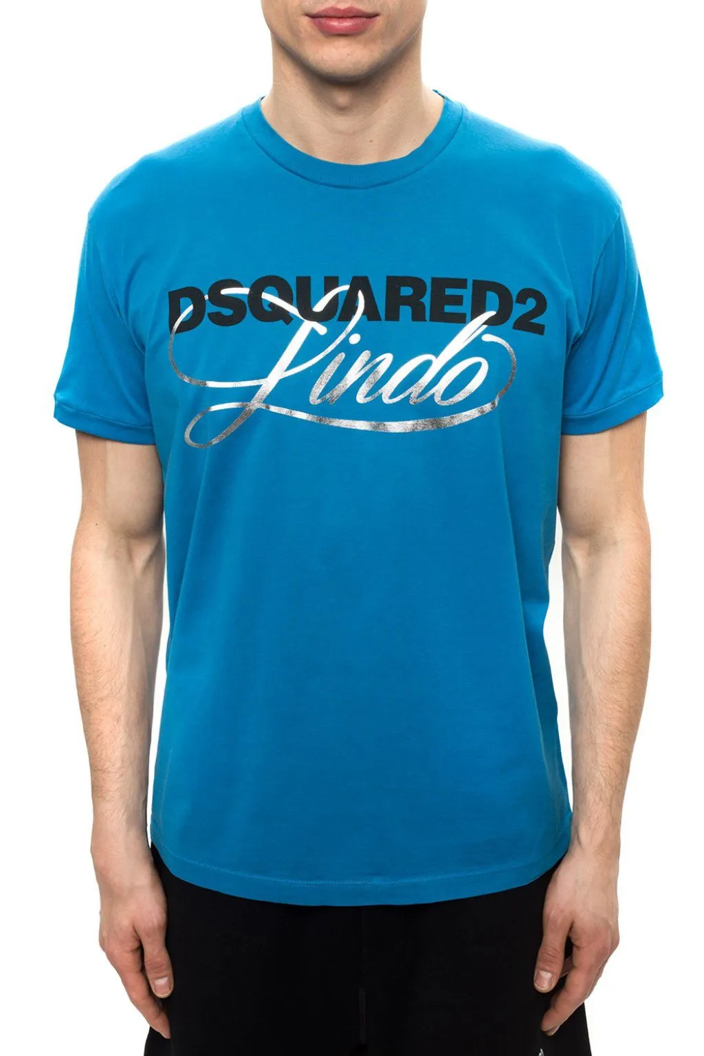 Dsquared² Men's Chic Blue Logo Tee with Silver Accents