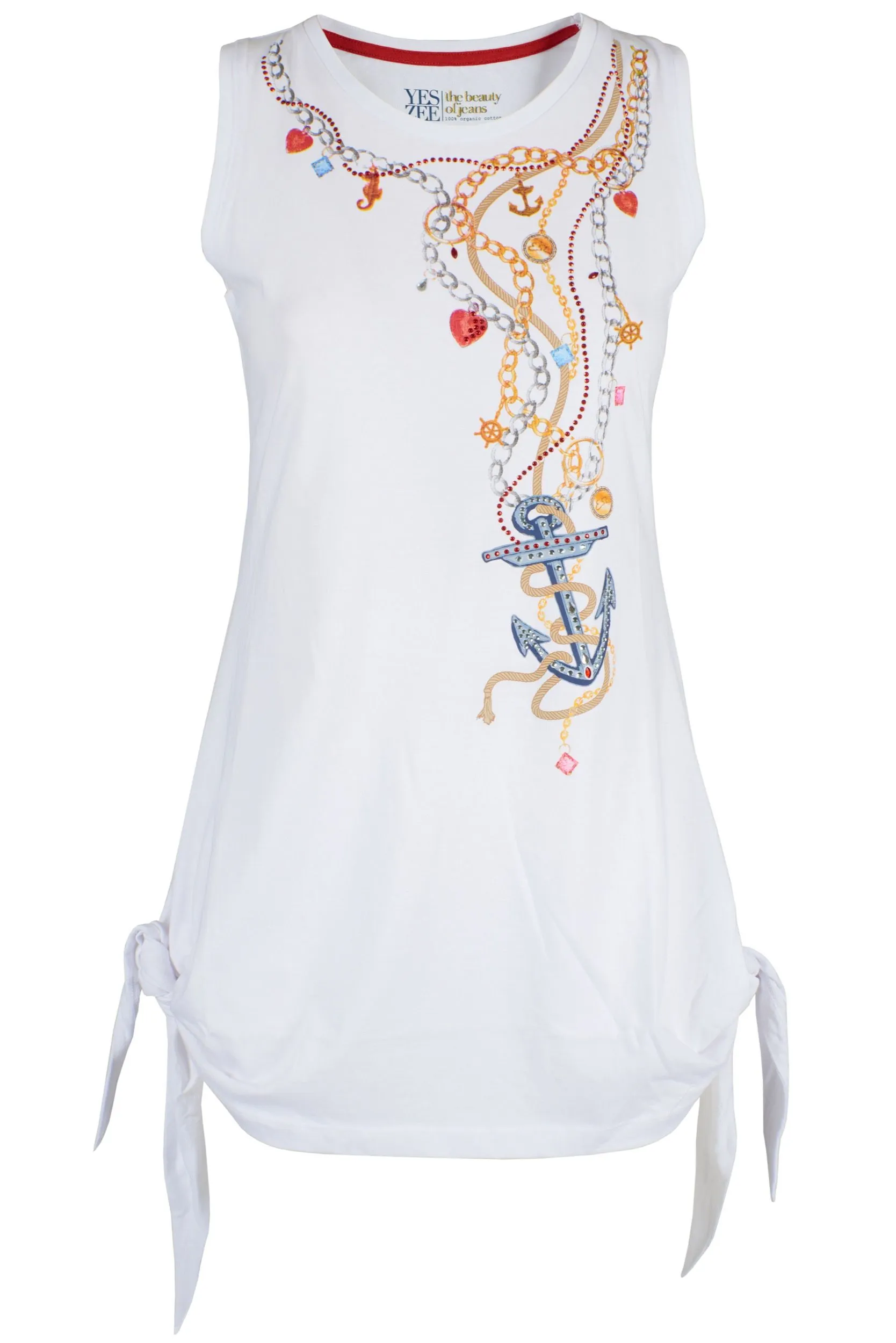 Yes Zee Women's Elegant White Jewel Print Tank Top