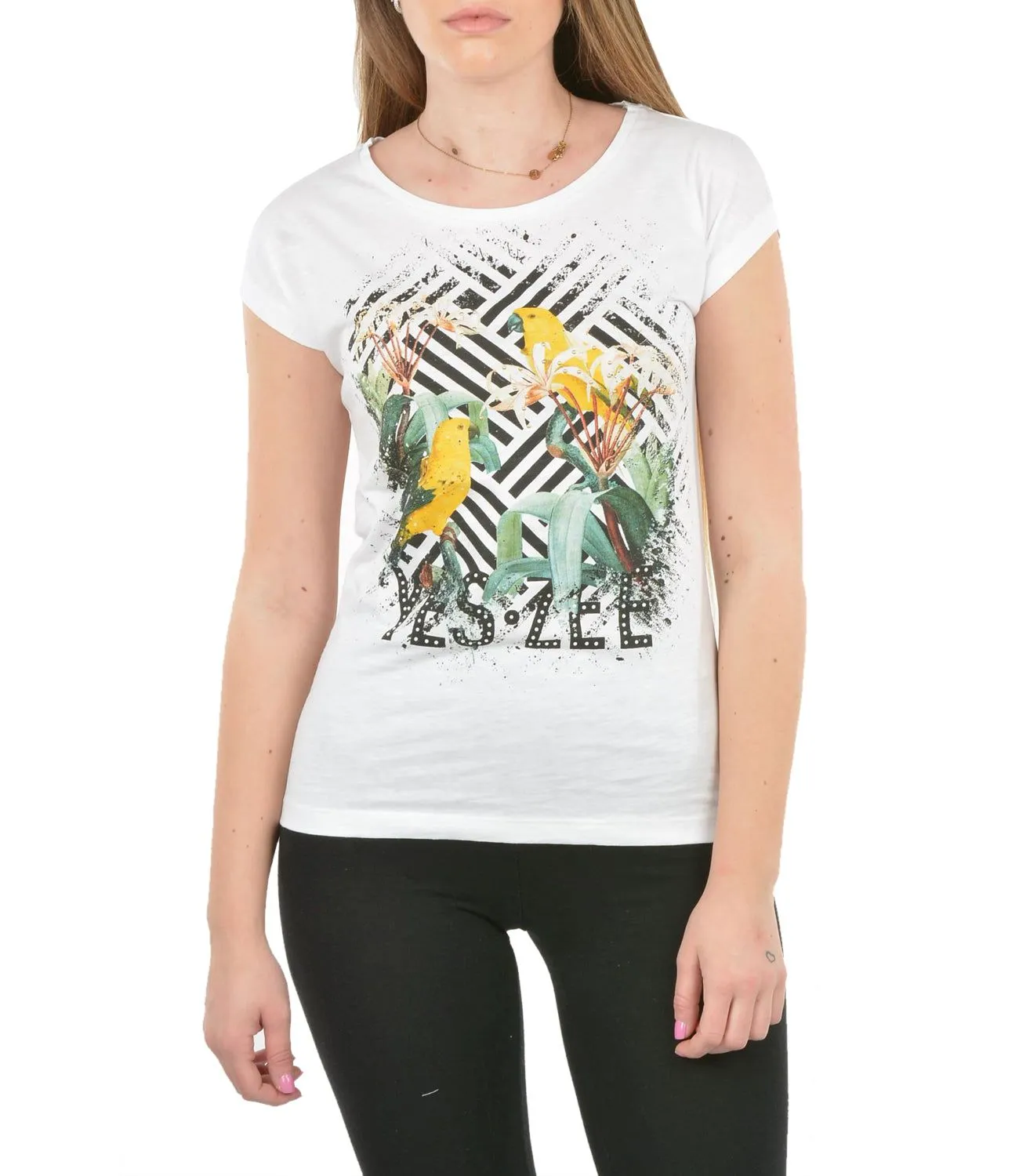 Yes Zee Women's Chic White Tee with Signature Design