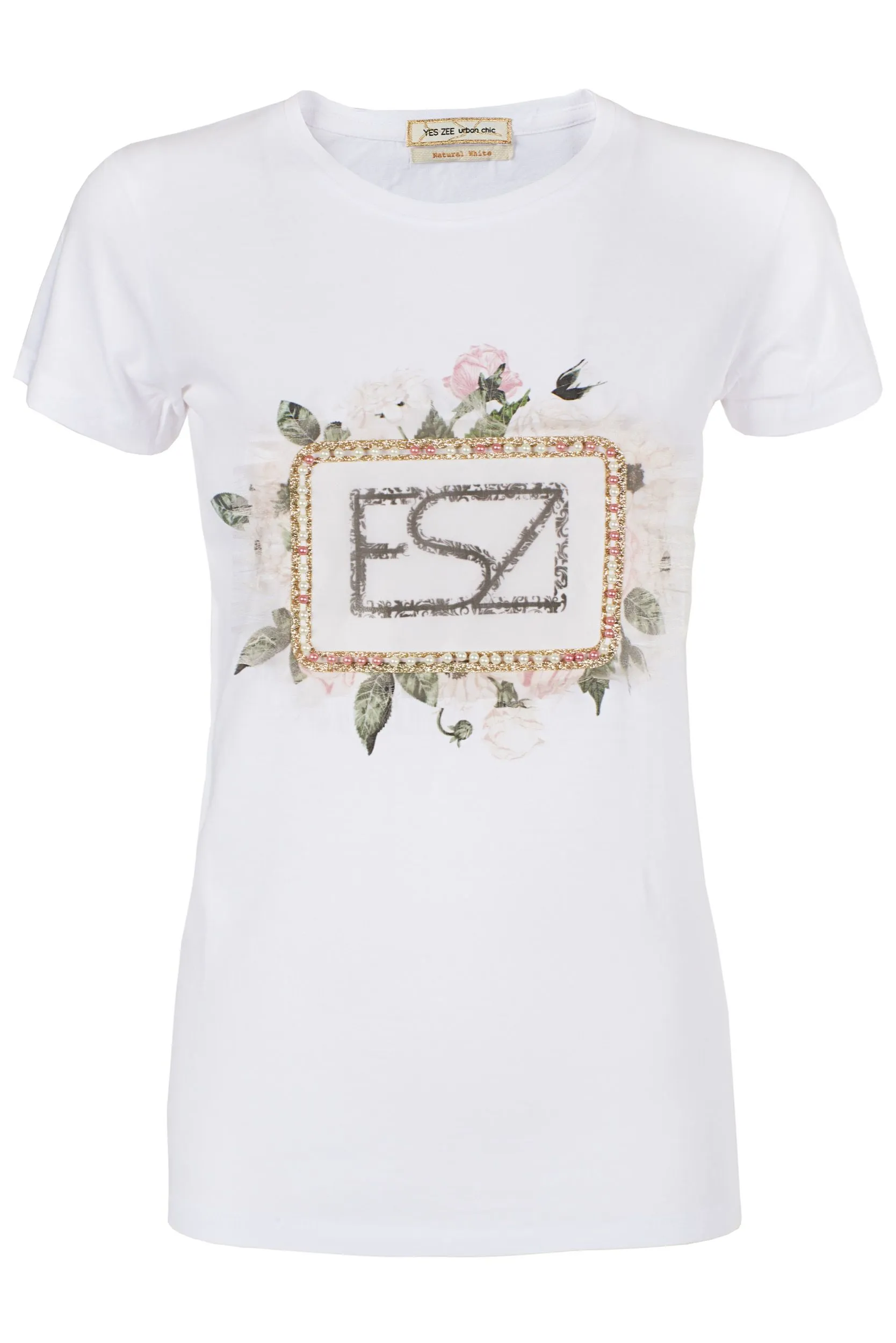 Yes Zee Women's Chic White Cotton Tee with Signature Design