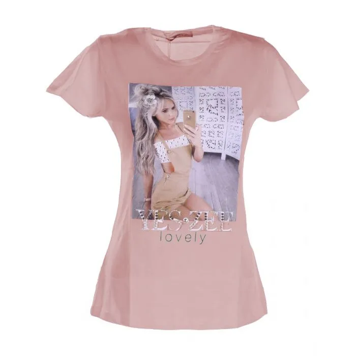 Yes Zee Women's Chic Printed Cotton Tee with Brass Accent