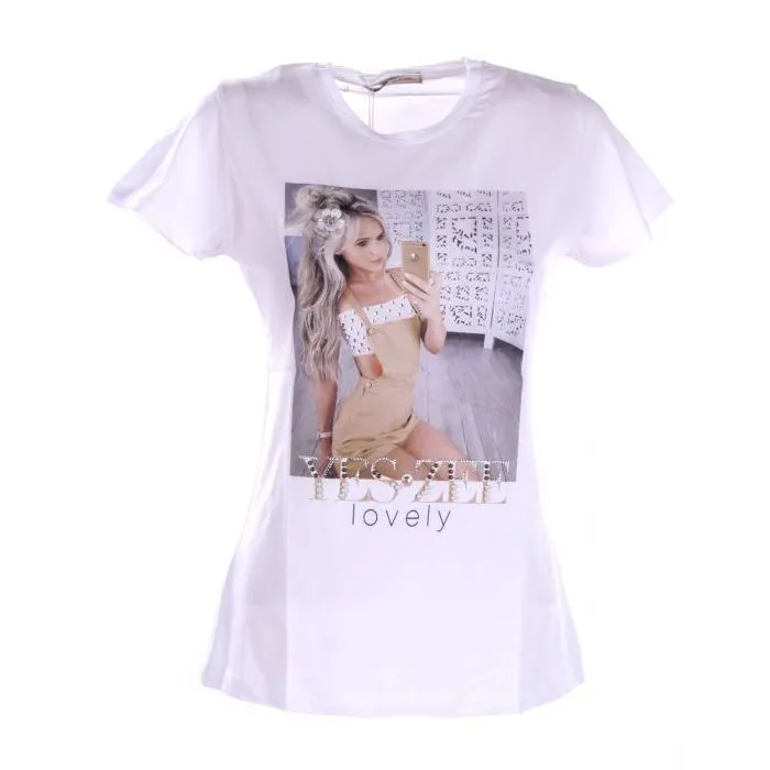 Yes Zee Women's Chic White Cotton Tee with Brass Detailing