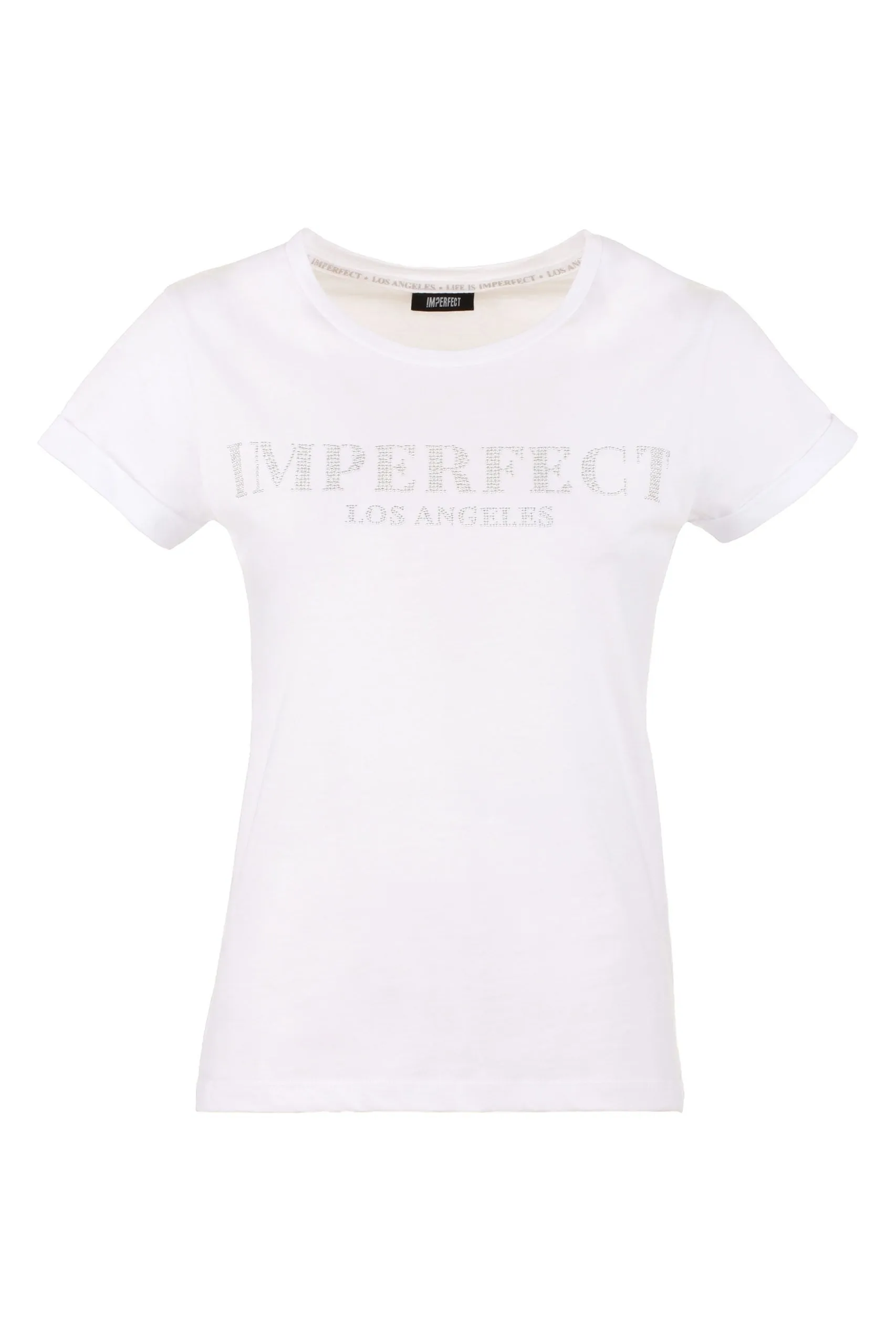 Imperfect Women's Chic White Cotton Tee with Brass Logo