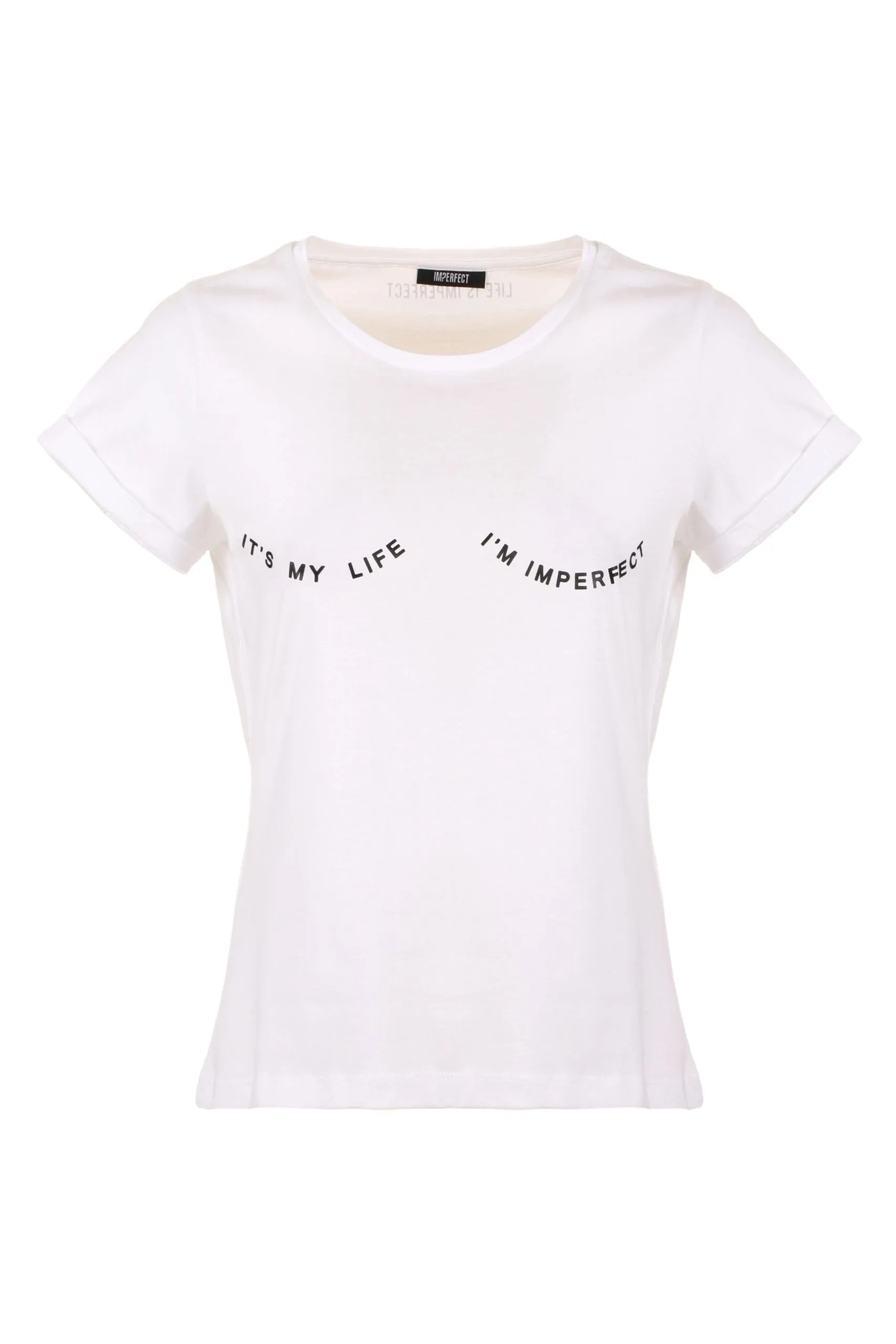 Imperfect Women's Elegant White Cotton Tee with Textured Logo