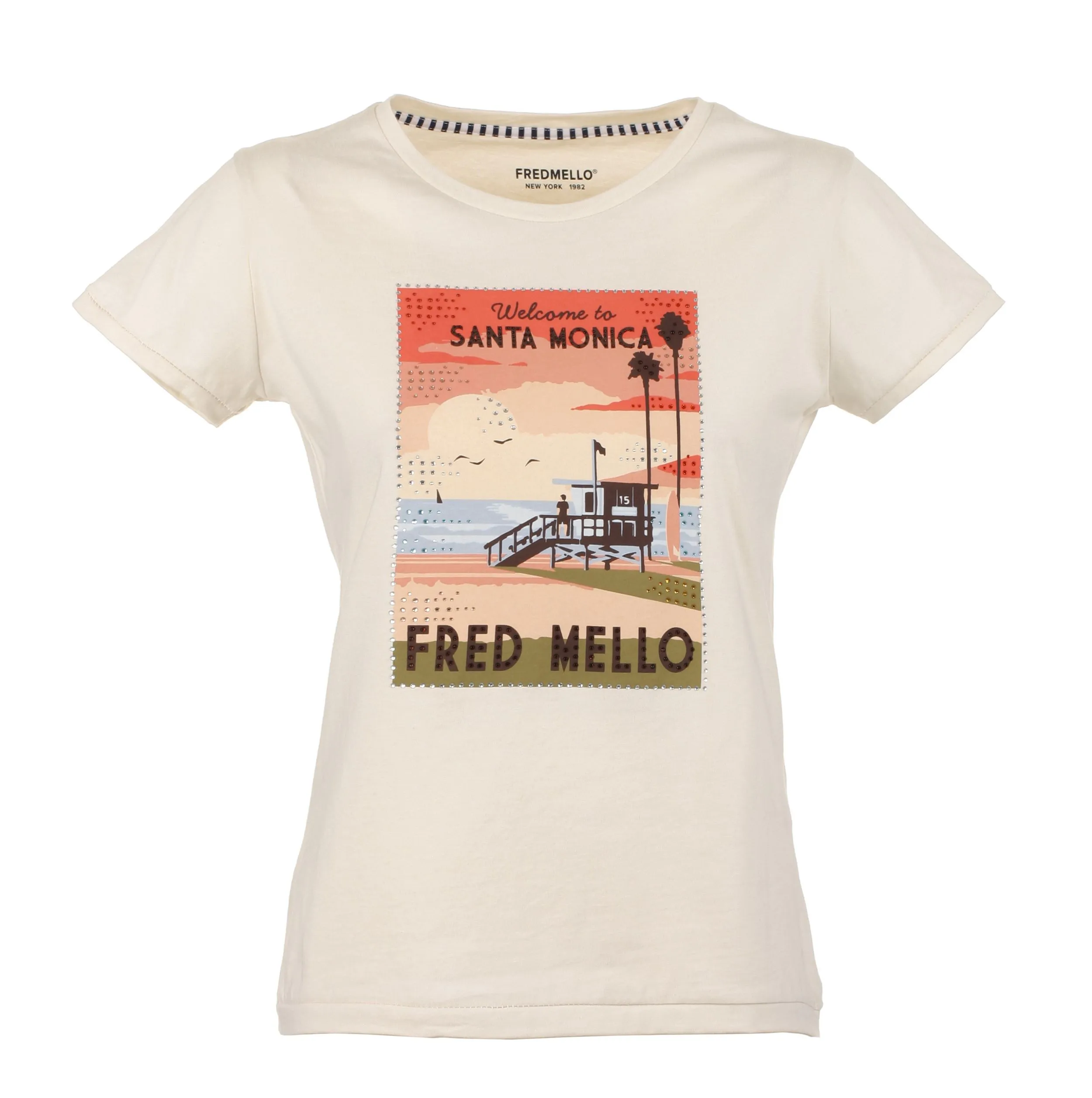 Fred Mello Women's Chic White Cotone Tee with Front Design