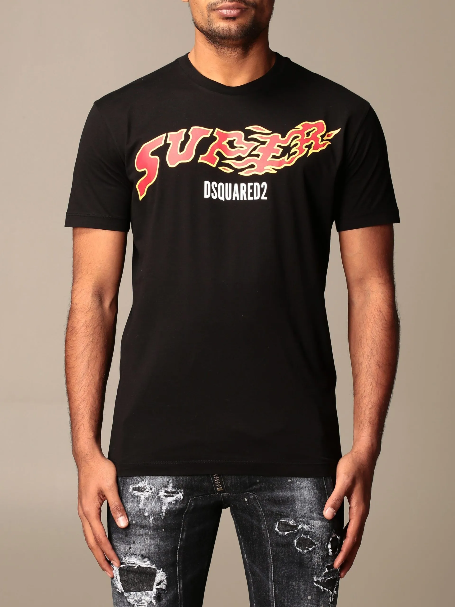 Dsquared² Men's Sleek Black Logo Tee with Classic Roundneck