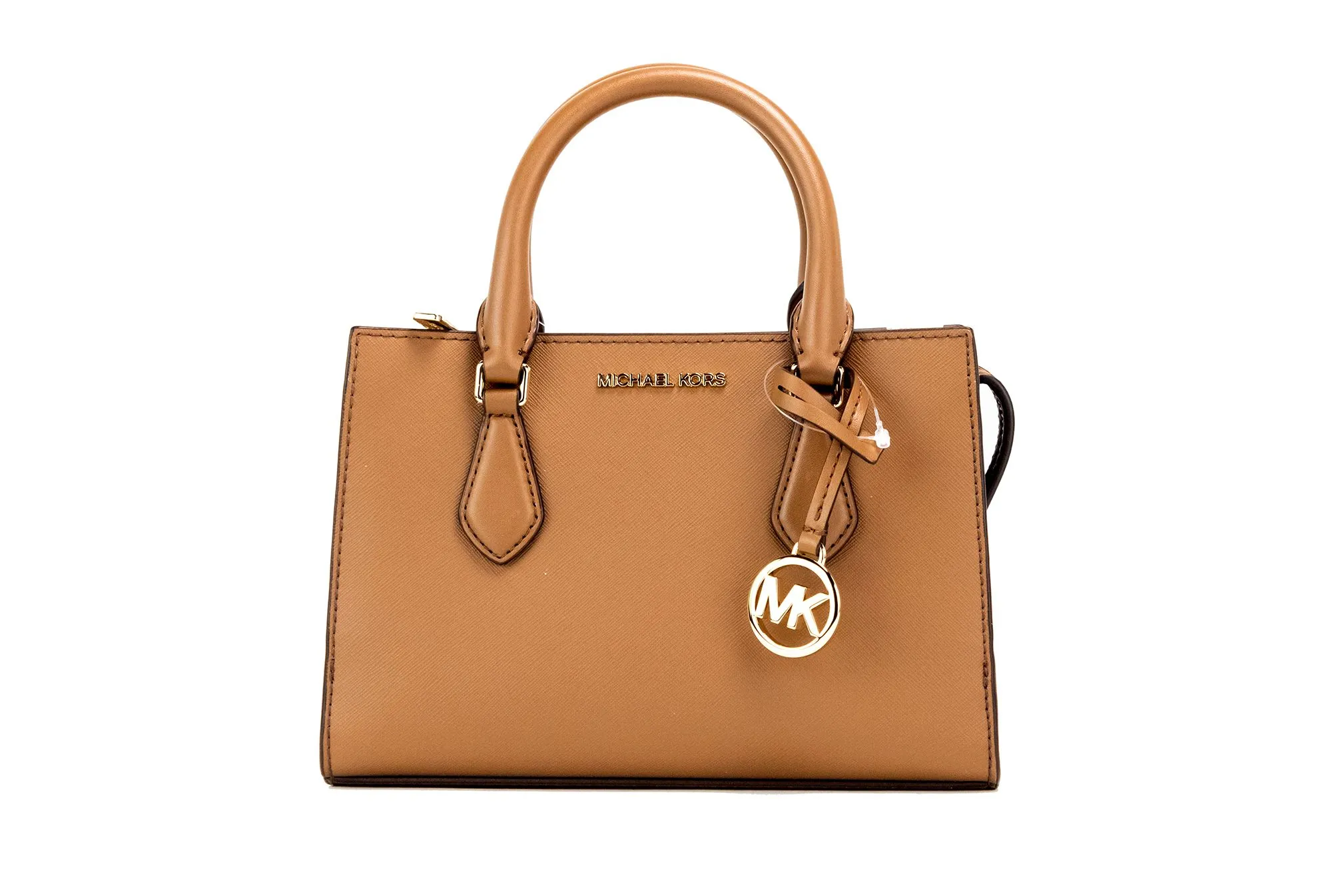 Michael Kors Women's Sheila Small Luggage Vegan Faux Leather Center Zip Satchel Handbag