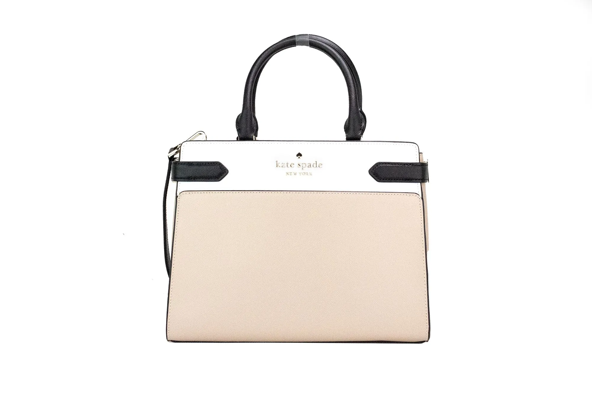 Kate Spade Women's Staci Warm Beige Medium Colorblock Leather Crossbody Satchel Handbag