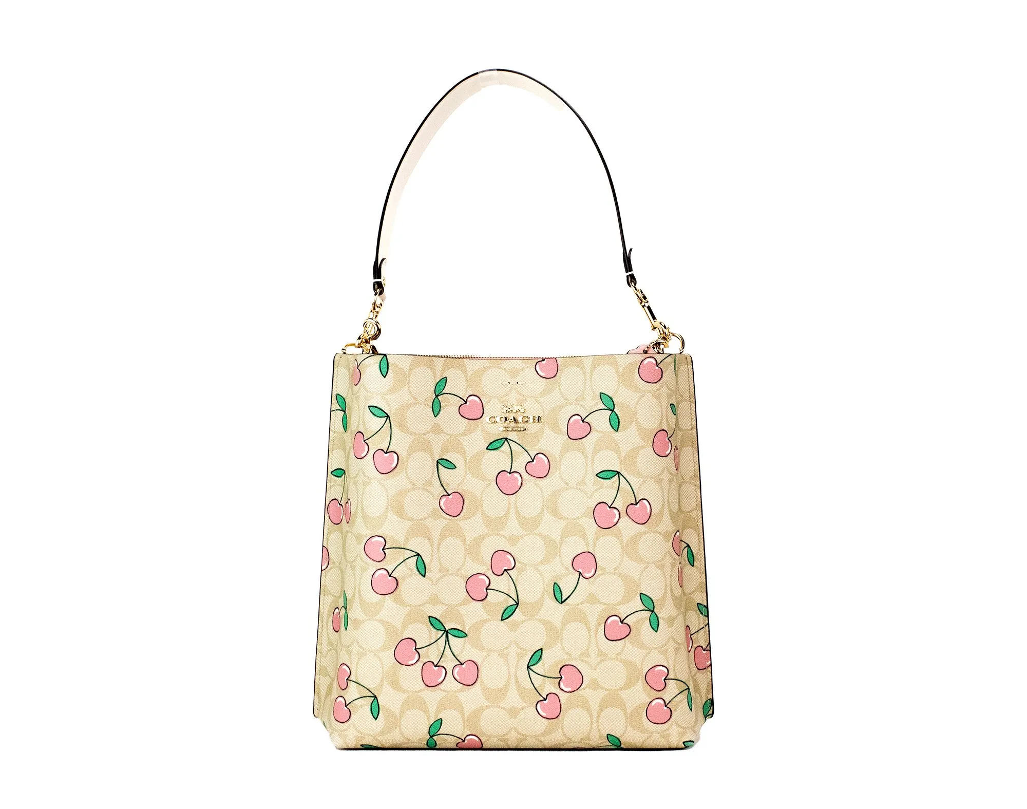 COACH Women's Mollie Heart Cherry Print Signature Coated Canvas Bucket Handbag